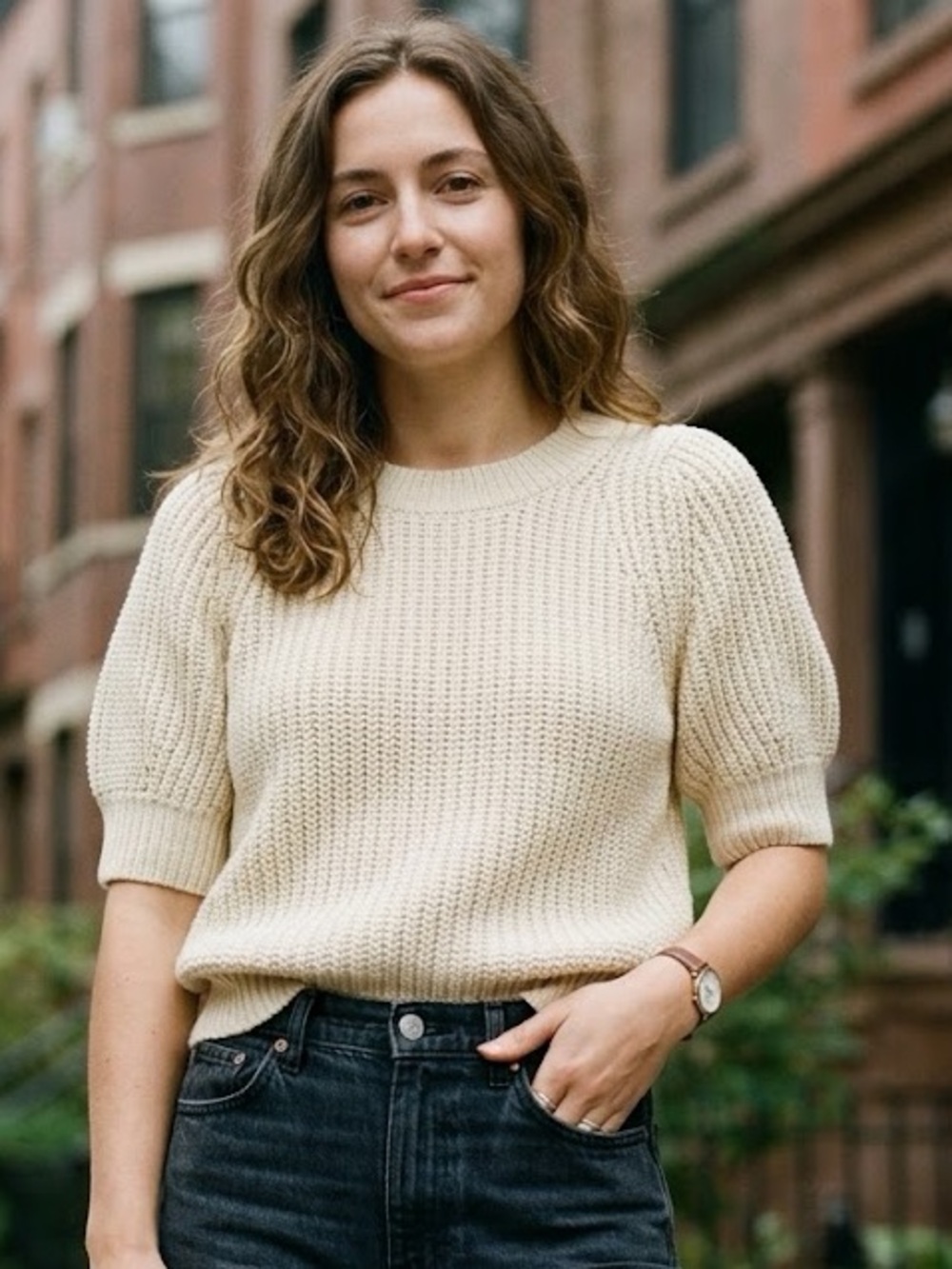 GAP Cream Short-Sleeve Knit Sweater